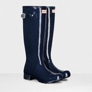 Hunter Navy Glossy Rain boots
